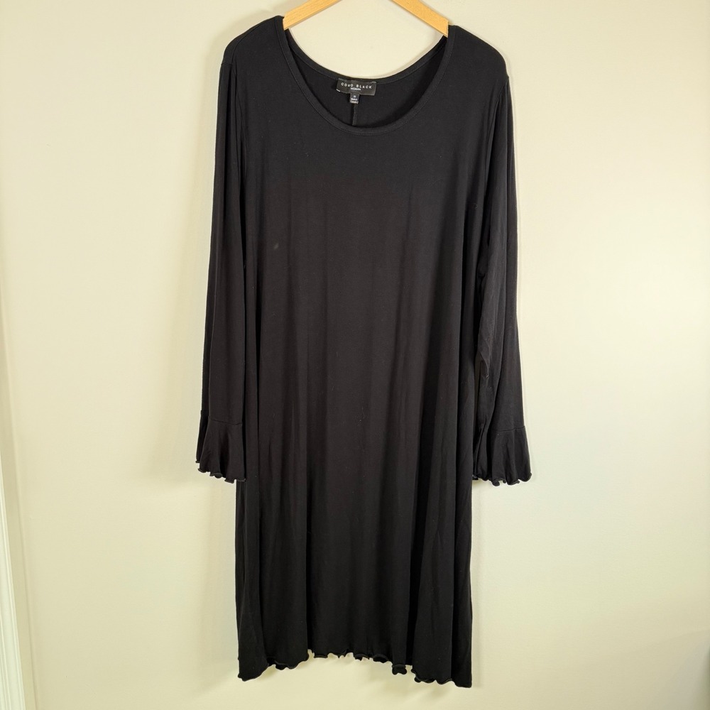 Como Black Woman Lettuce Trim Ruffle Long Sleeve Midi Dress‎ Black Plus Size 3X